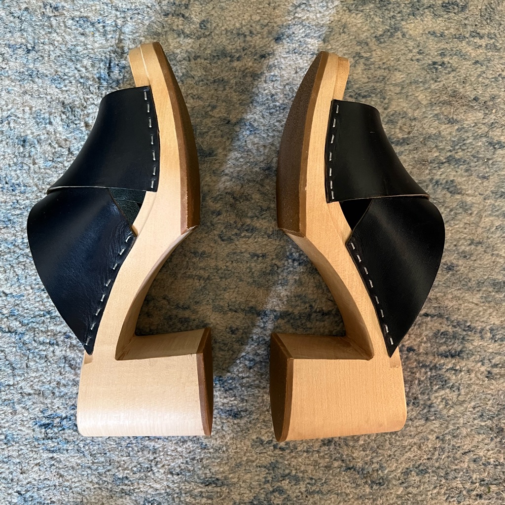 Swedish Hasbeens Blue Heeled Leather Sandals